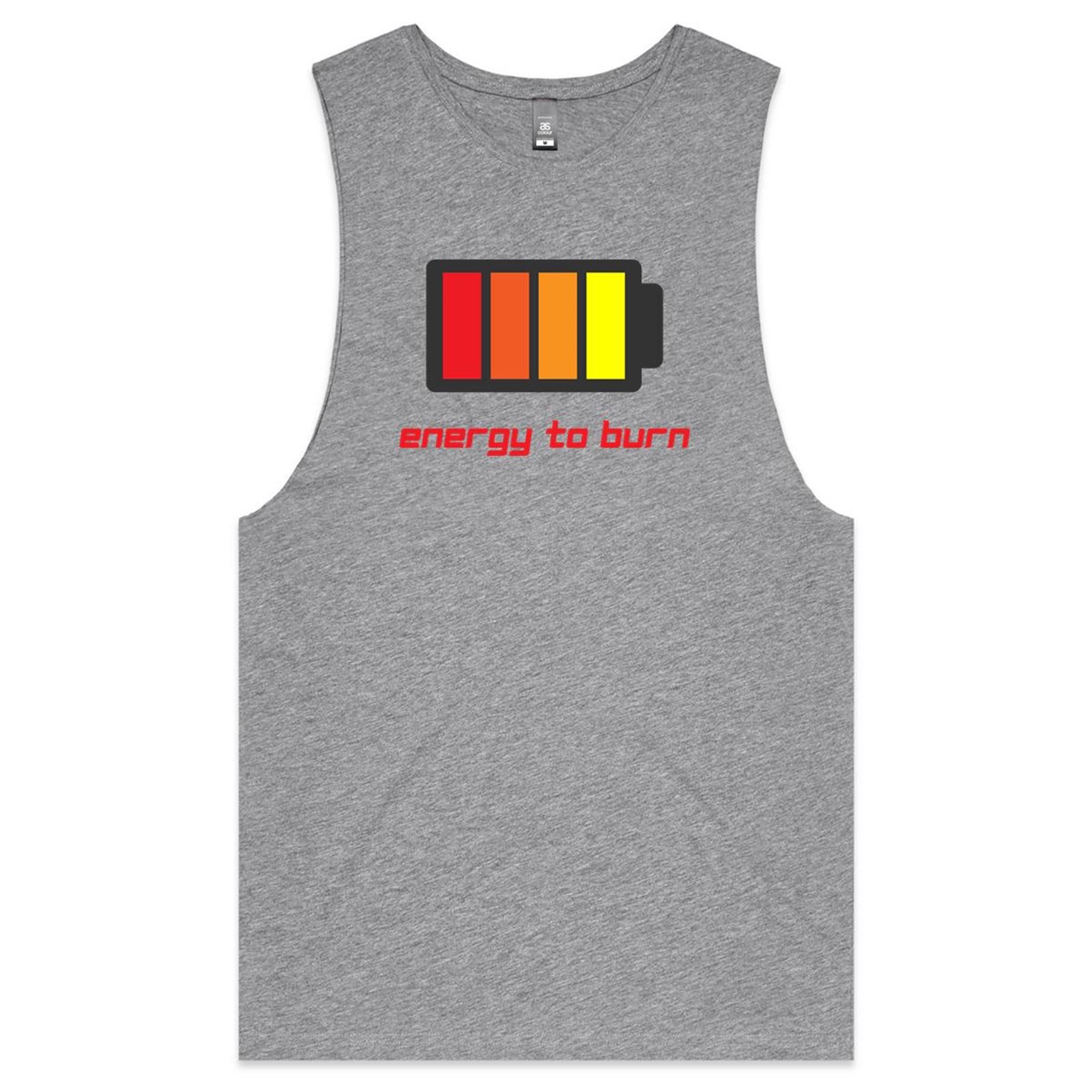 Energy To Burn - Tank Top Tee Grey Marle Drop Arm Tank Top Fitness Printed In Australia
