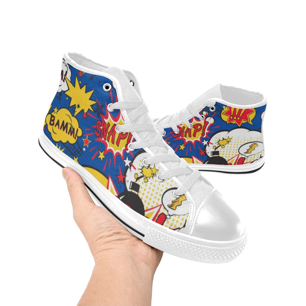 Blue Comic Book - Men's High Top Canvas Shoes