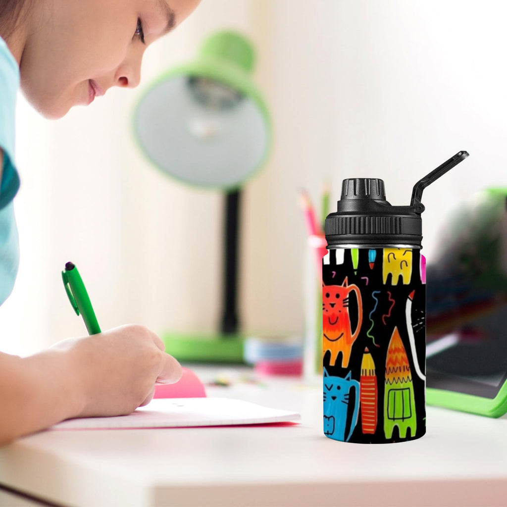 Colourful Cats - Kids Water Bottle with Chug Lid (12 oz) Kids Water Bottle with Chug Lid animal Printed Offshore
