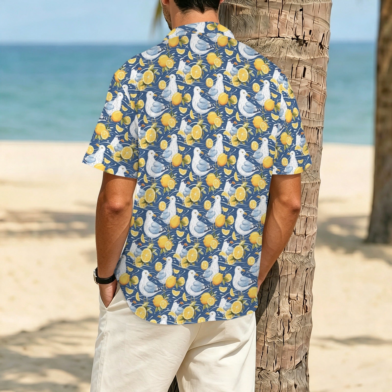 Lemon Seagull Men's Crinkle Hawaiian Shirt