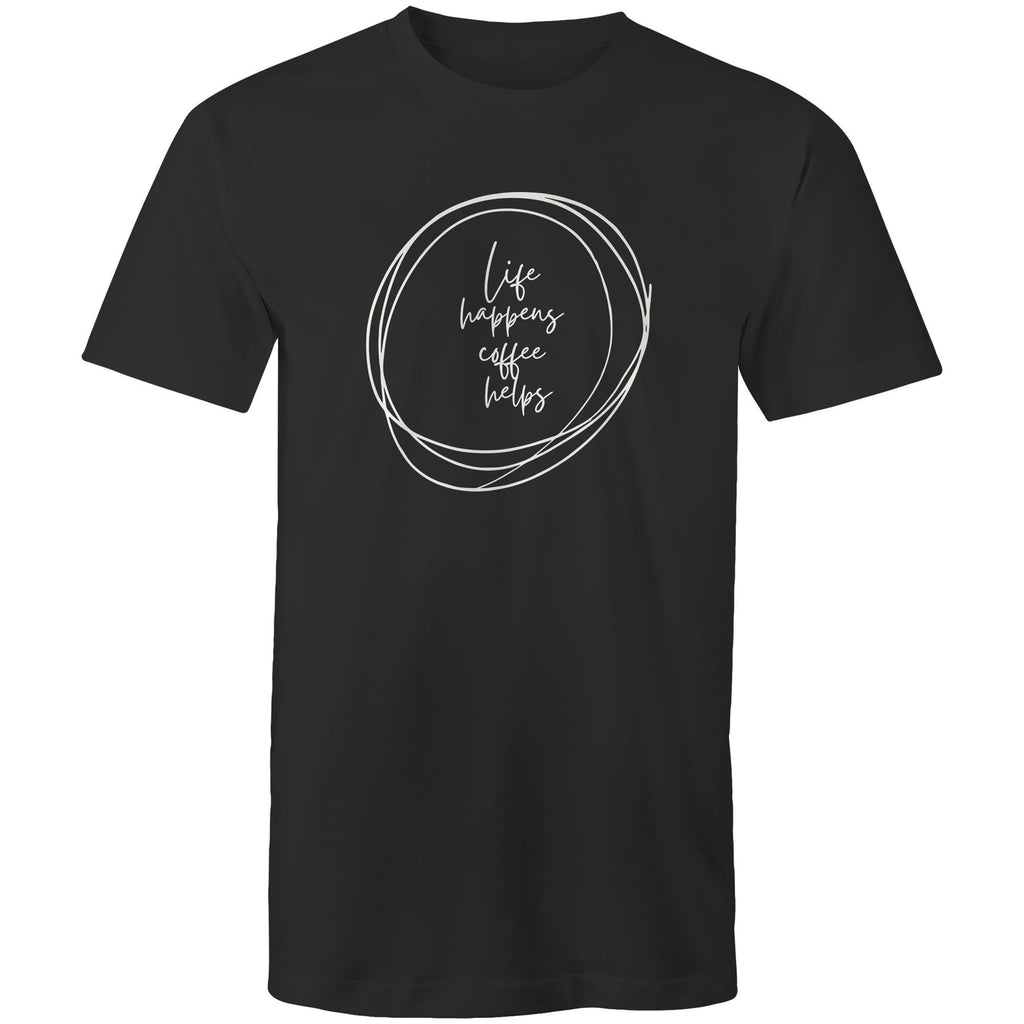 Life Happens, Coffee Helps - Mens T-Shirt Black Mens T-shirt Coffee Printed In Australia