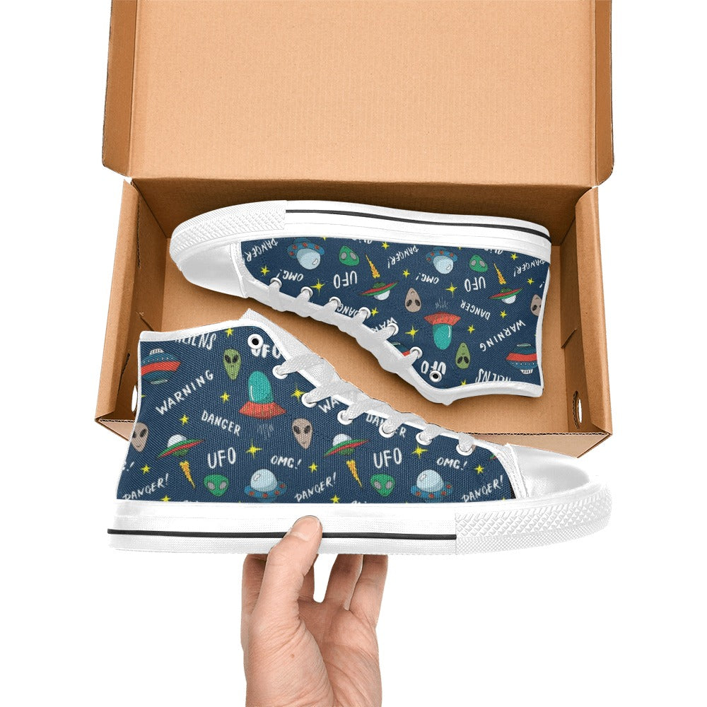 UFO's And Aliens Men's High Top Canvas Shoes Men's Classic High Top Canvas Shoes Printed Offshore Sci Fi