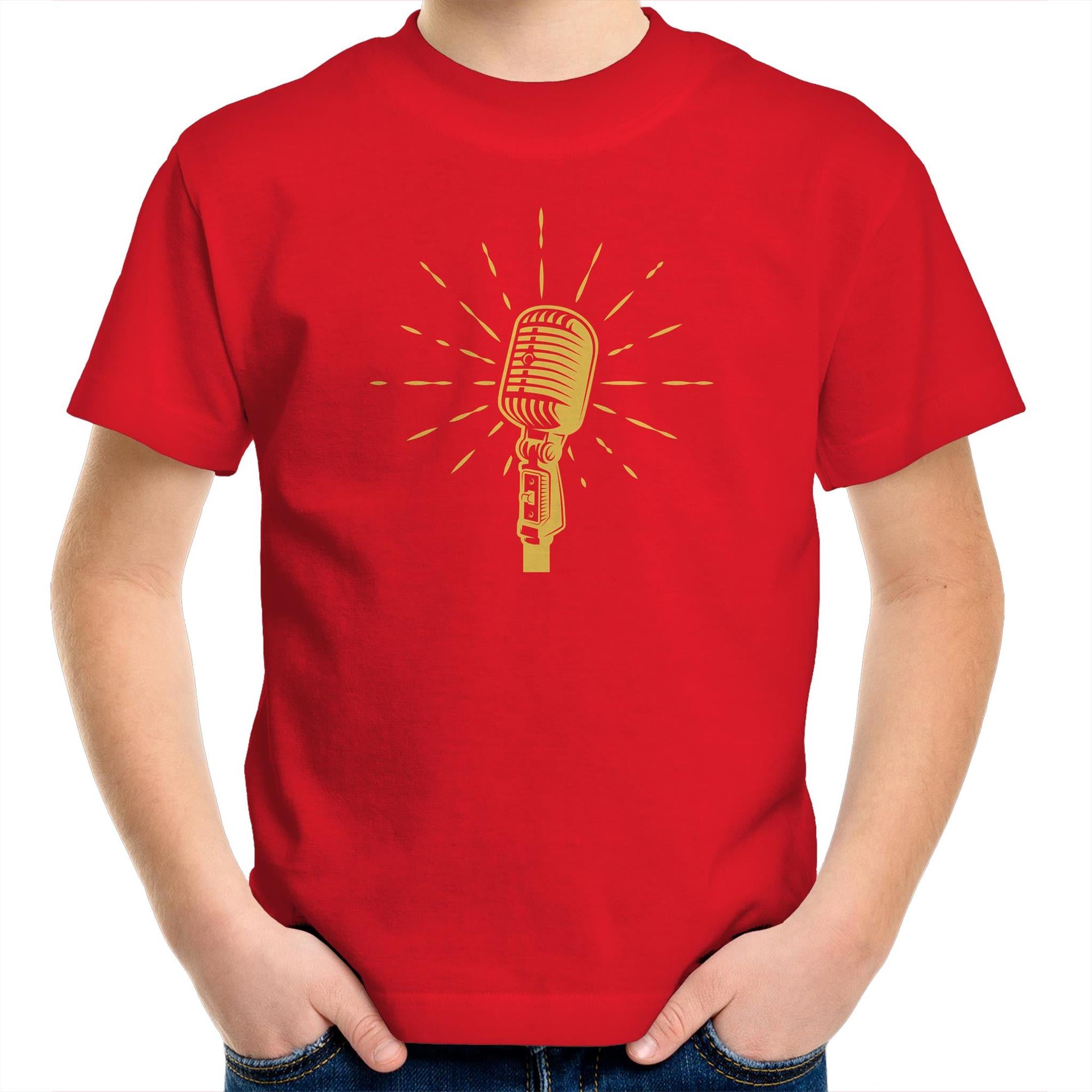 Retro Microphone - Kids Youth T-Shirt Red Kids Youth T-shirt Music Printed In Australia Retro