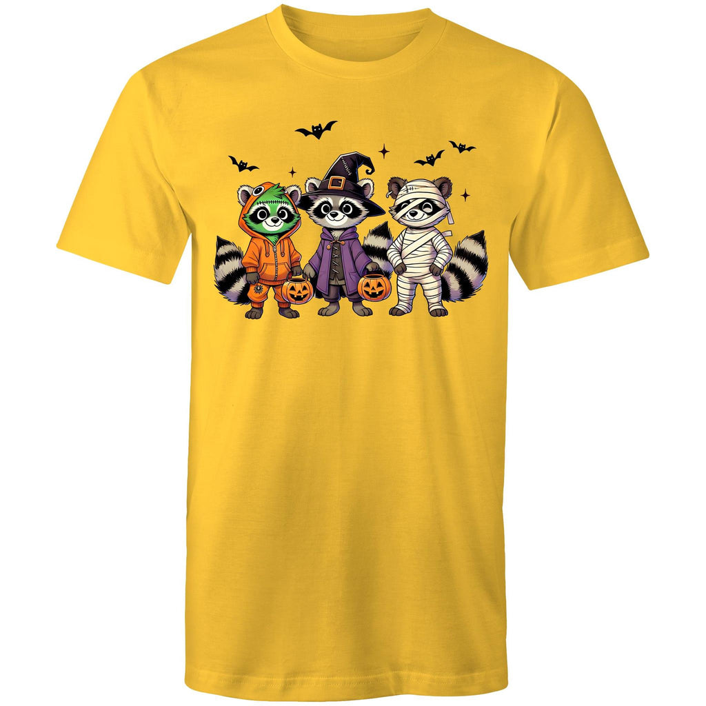 Halloween Raccoons - Mens T-Shirt Yellow Mens T-shirt Halloween Printed In Australia