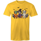 Halloween Raccoons - Mens T-Shirt Yellow Mens T-shirt Halloween Printed In Australia