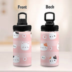 Pink Cats Kids Water Bottle with Chug Lid (12 oz) Kids Water Bottle with Chug Lid animal Printed Offshore