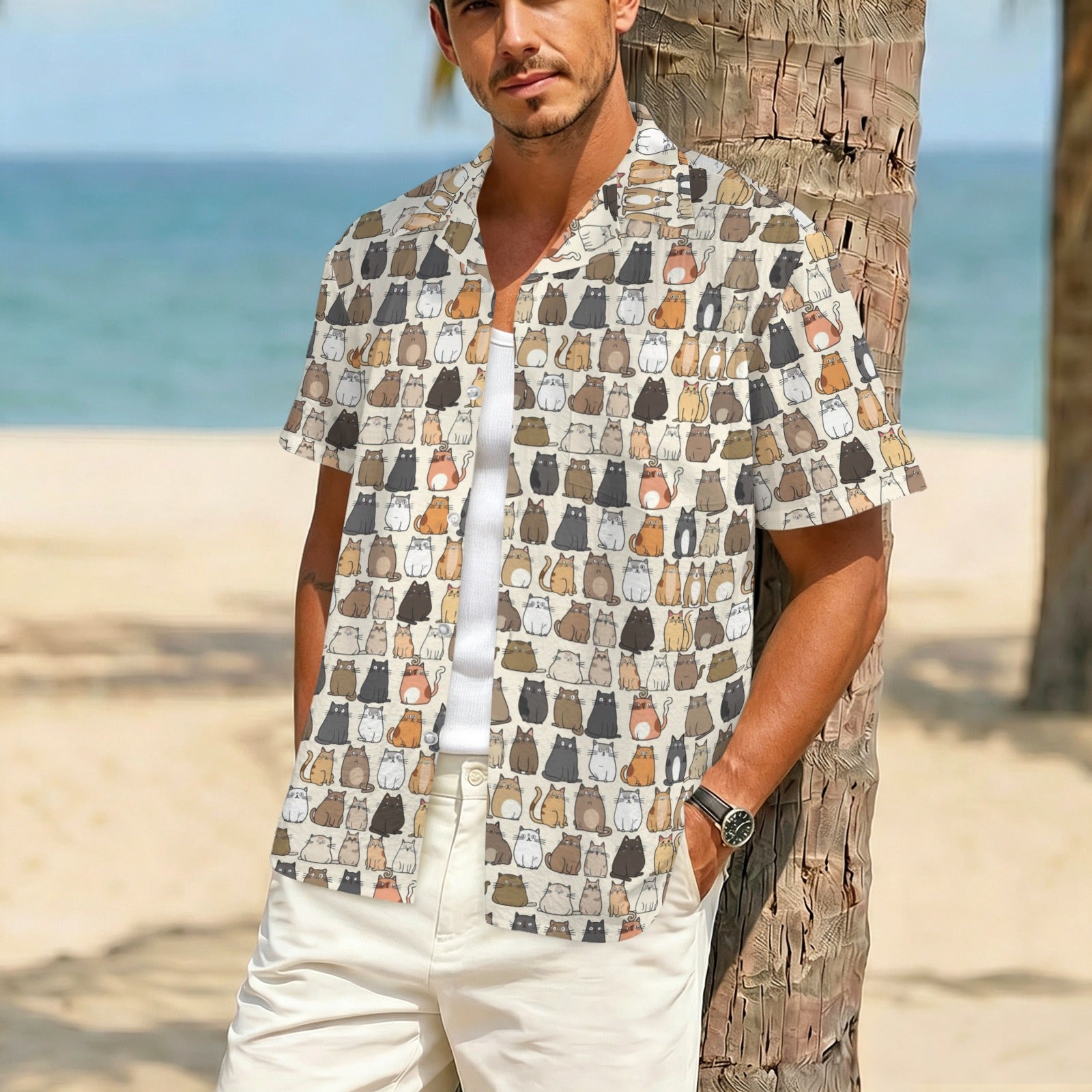 Lots Of Cats Men's Crinkle Hawaiian Shirt