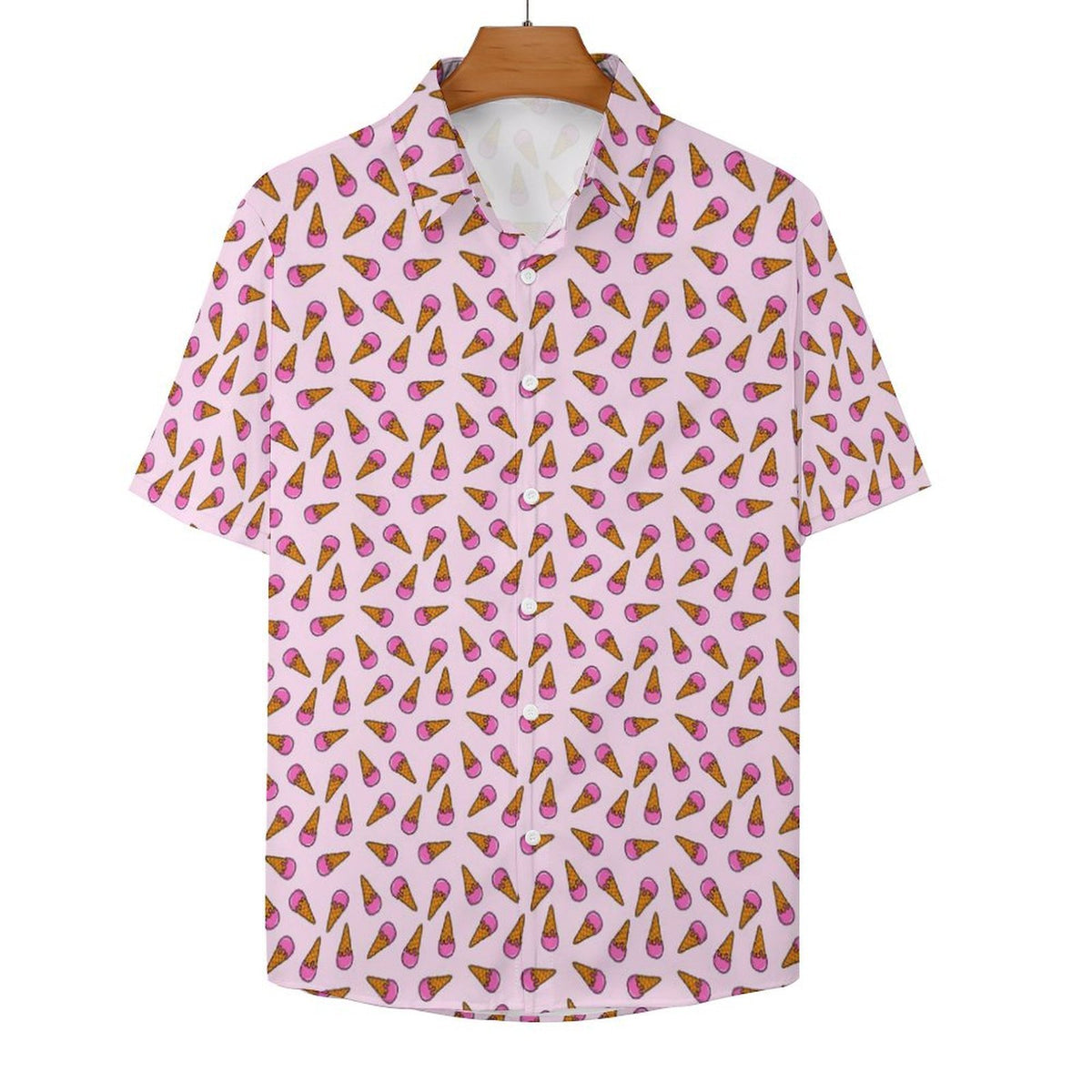 Pink Ice Cream Cones Women's Collared Pocketless Short Sleeve Shirt