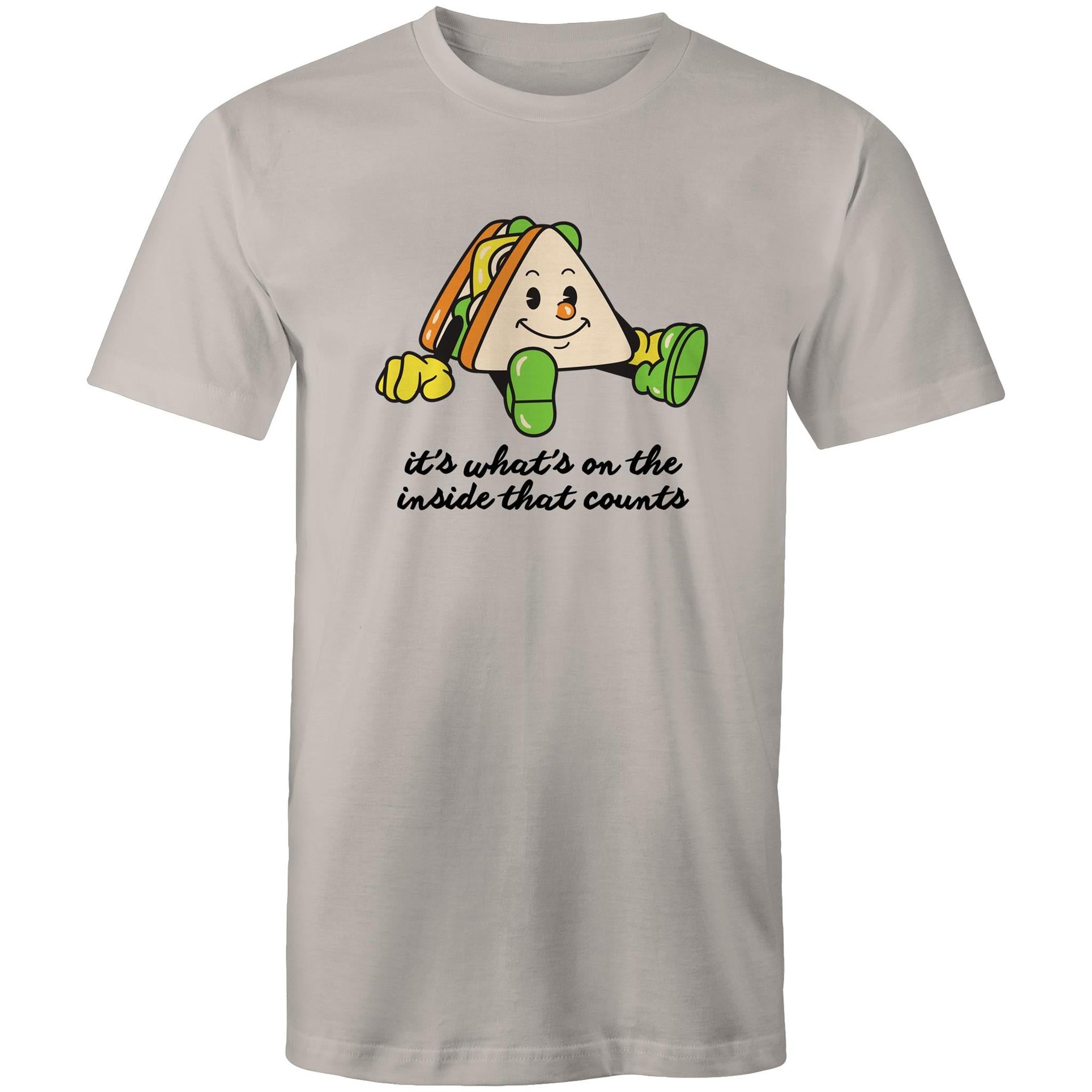 Sandwich, It's What's On The Inside That Counts - Mens T-Shirt Light Grey Mens T-shirt Food Printed In Australia