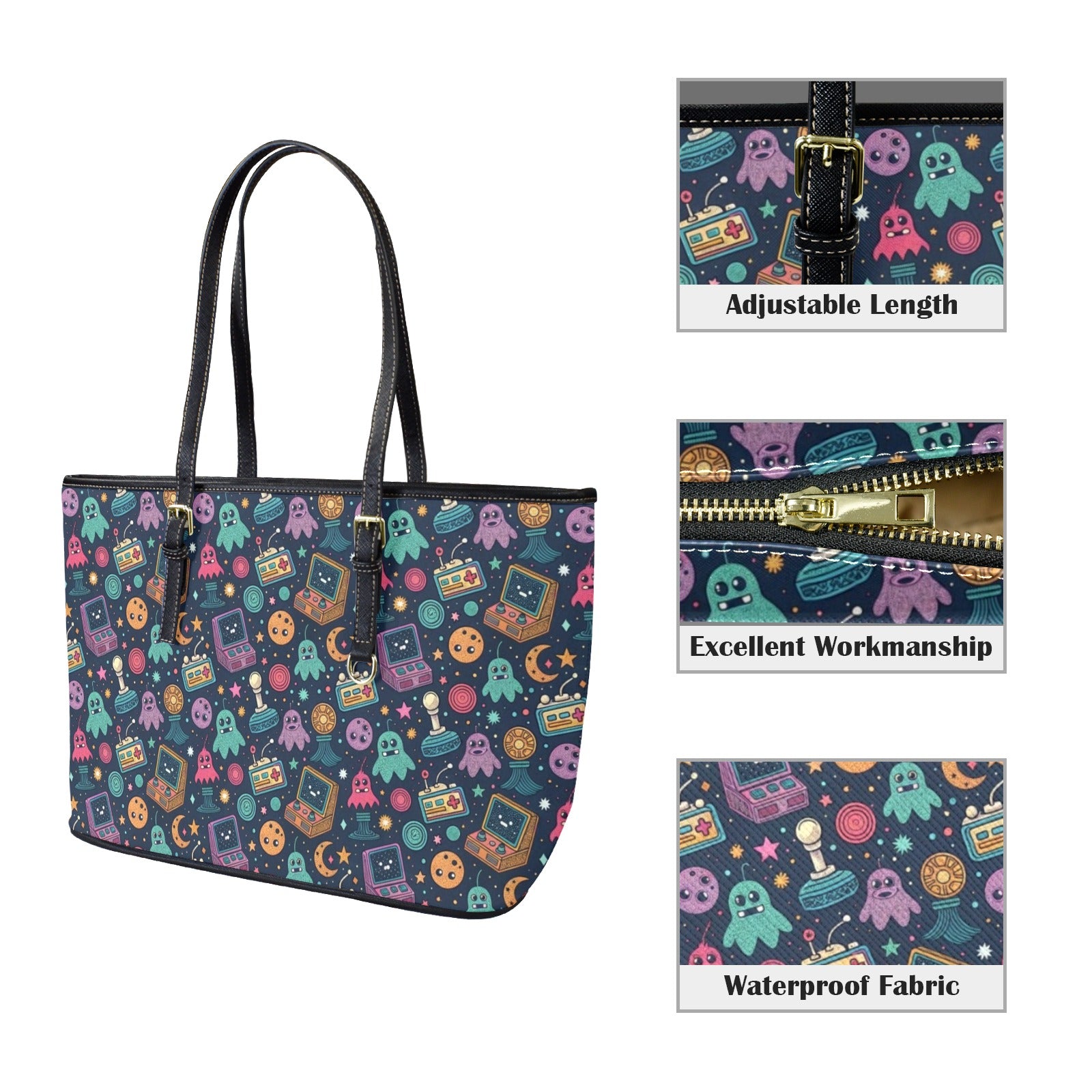 Space Arcade - PU Leather Tote Bag - Large