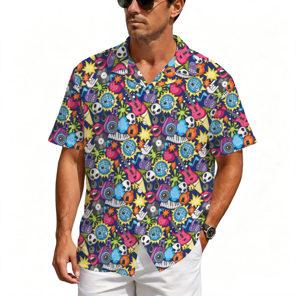 Sticker Music Men's Crinkle Hawaiian Shirt