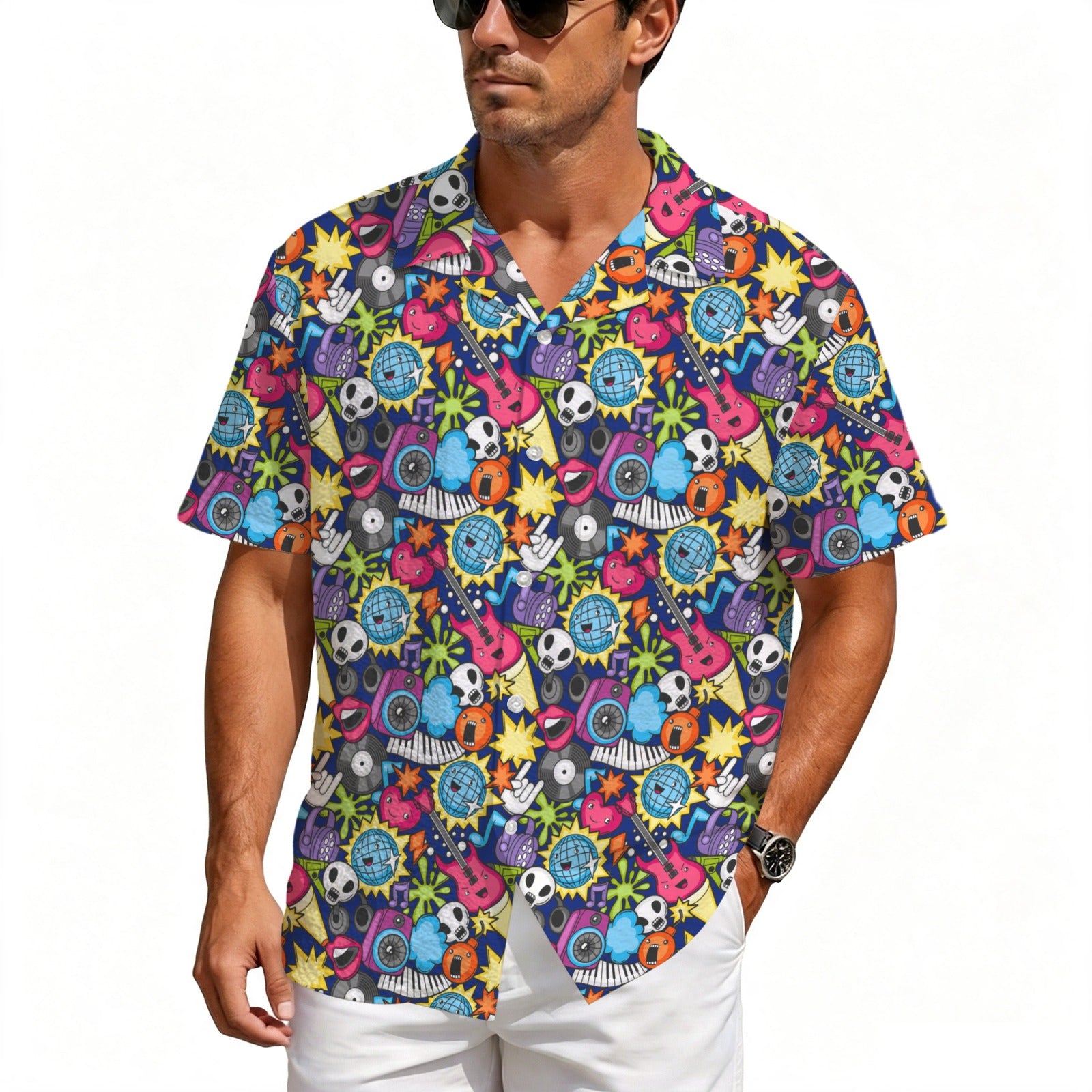 Sticker Music Men's Crinkle Hawaiian Shirt