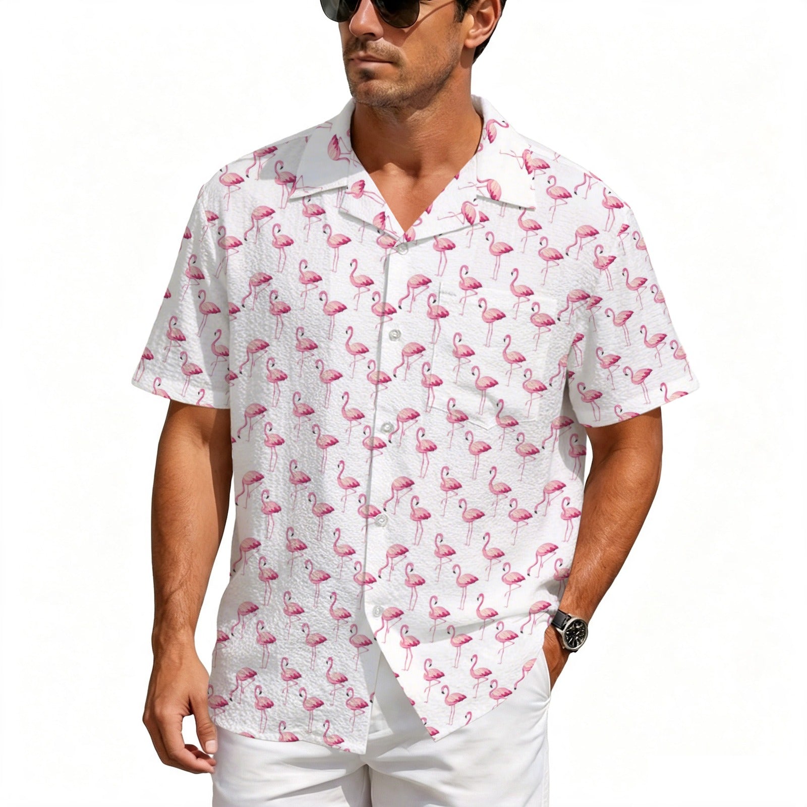 Flamingos Men's Crinkle Hawaiian Shirt