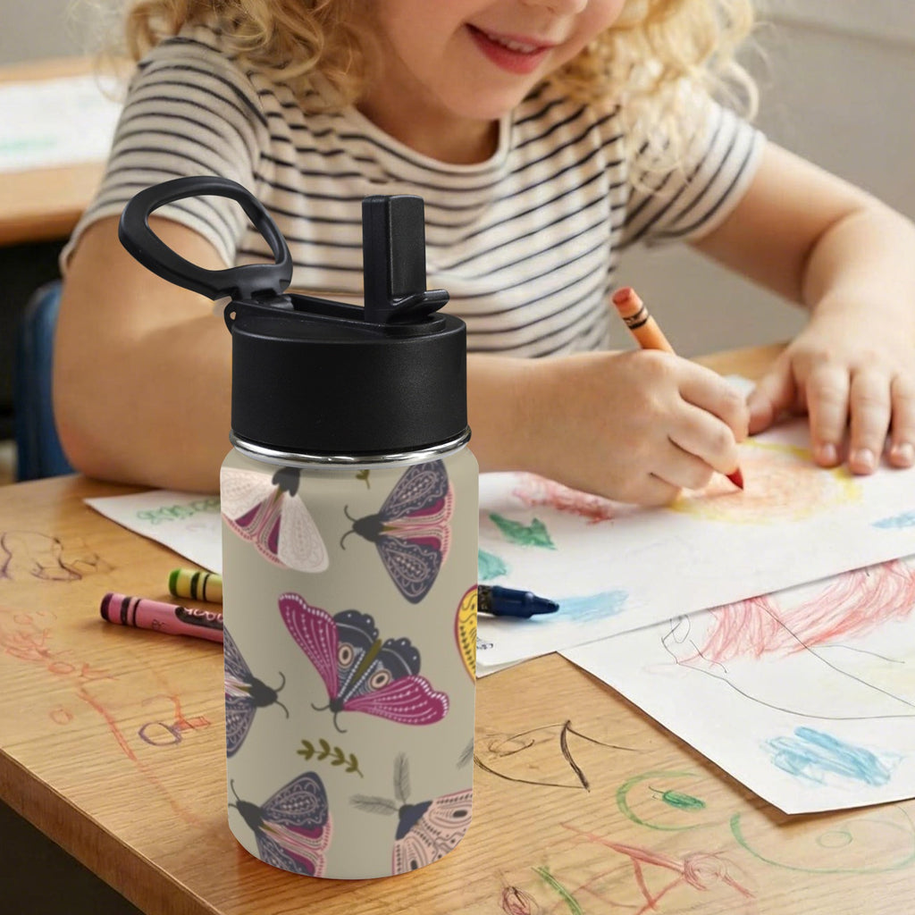 Pretty Moths 12oz Kids Water Bottle with Straw Lid