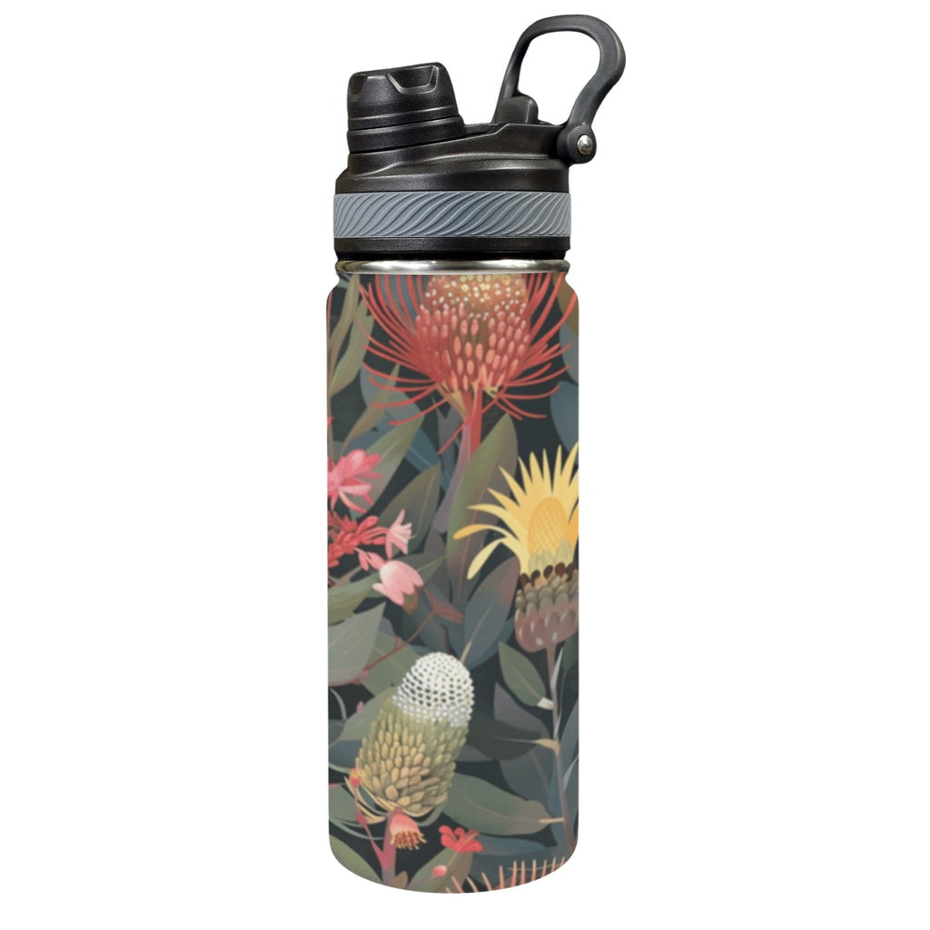 Australian Native Flowers - Insulated Water Bottle with Dual-Use Lid (18oz) One Size Insulated Water Bottle with Dual-Use Lid (18oz) Plants Printed Offshore