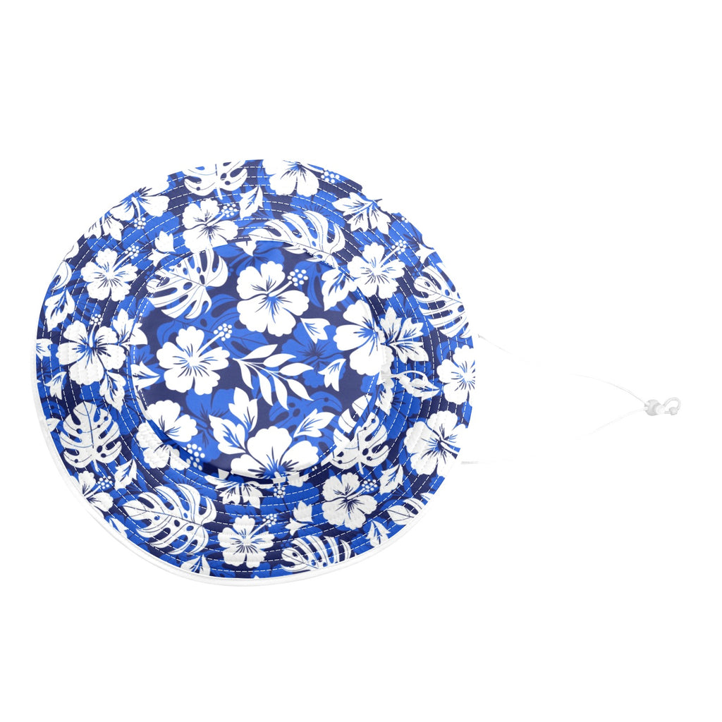 Blue Hawaiian Floral - Wide Brim Bucket Hat Wide Brim Bucket Hat Plants Printed Offshore