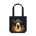 Black Cat Alien UFO Abduction Canvas Tote Bag