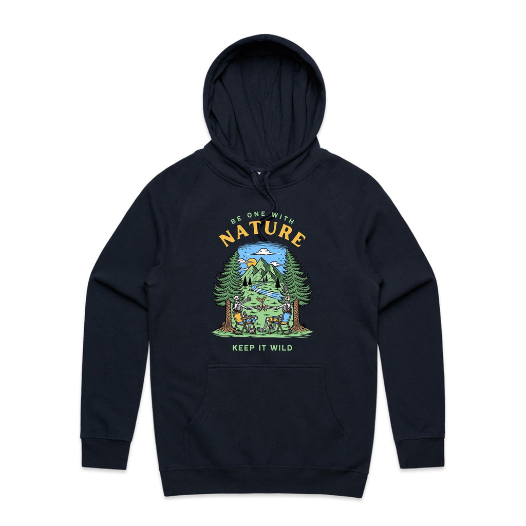 Be One With Nature, Skeleton - Mens Hoodie Navy Mens Hoodie Printed In Australia