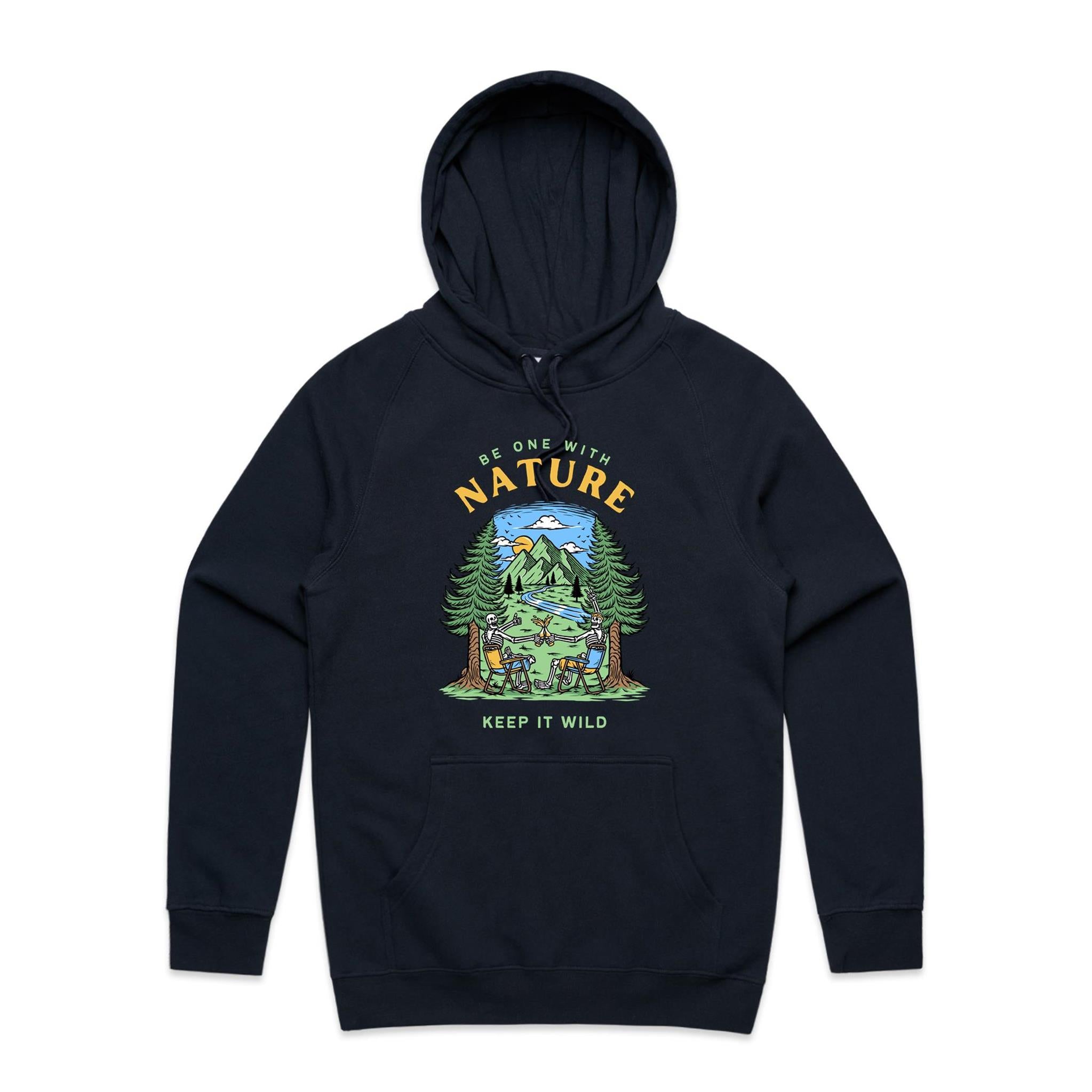Be One With Nature, Skeleton - Mens Hoodie Navy Mens Hoodie Printed In Australia
