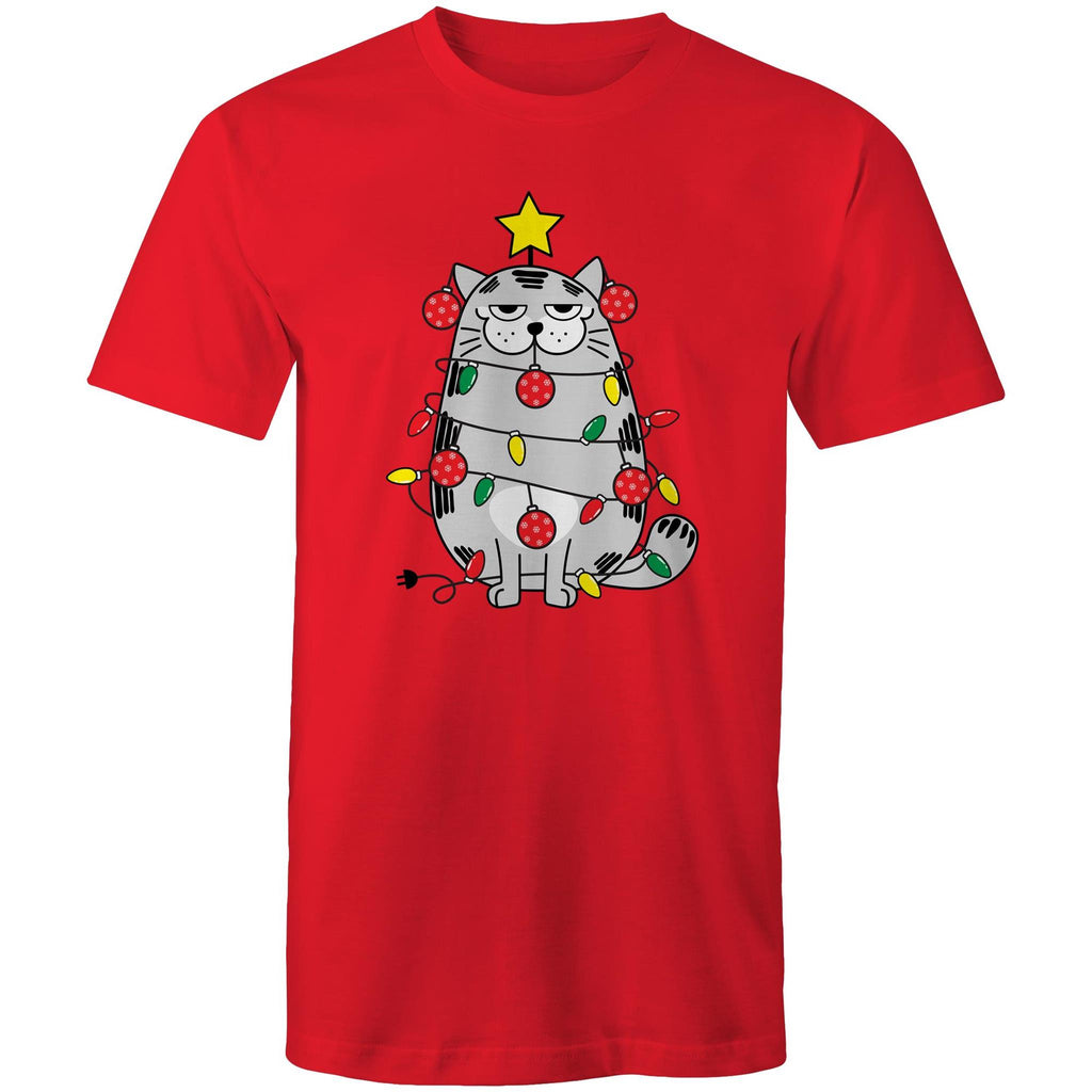 Christmas Cat - Mens T-Shirt Red Mens Christmas T-shirt Christmas Printed In Australia
