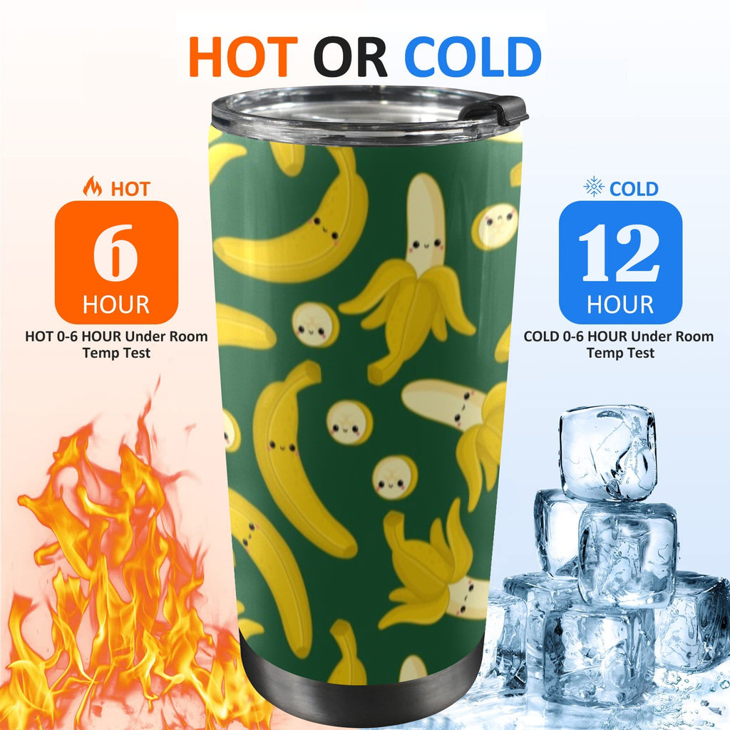 Happy Bananas - 20oz Mobile Tumbler with Lid (Black Lock) 20oz Travel Mug Food Printed Offshore