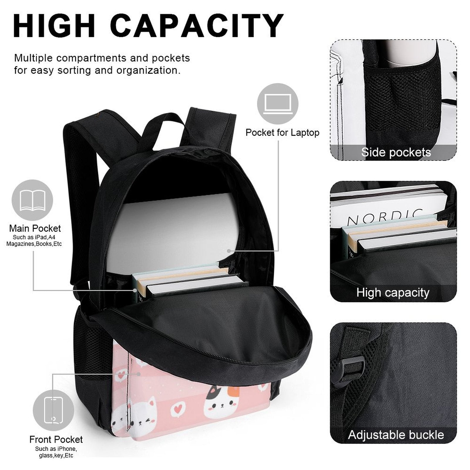 Pink Cats - Three Piece Backpack Set