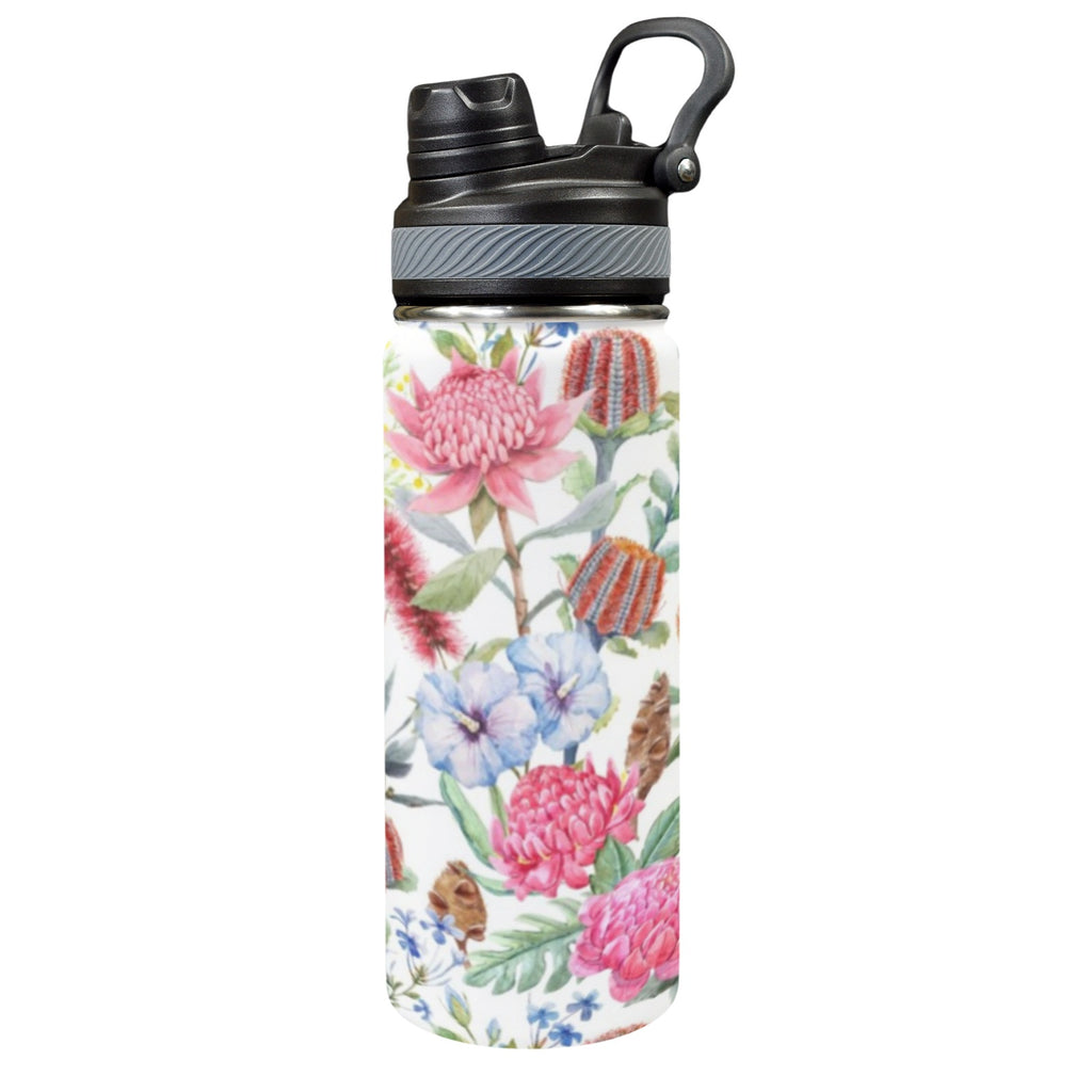 Australian Flowers - Insulated Water Bottle with Dual-Use Lid (18oz) One Size Insulated Water Bottle with Dual-Use Lid (18oz) Plants Printed Offshore