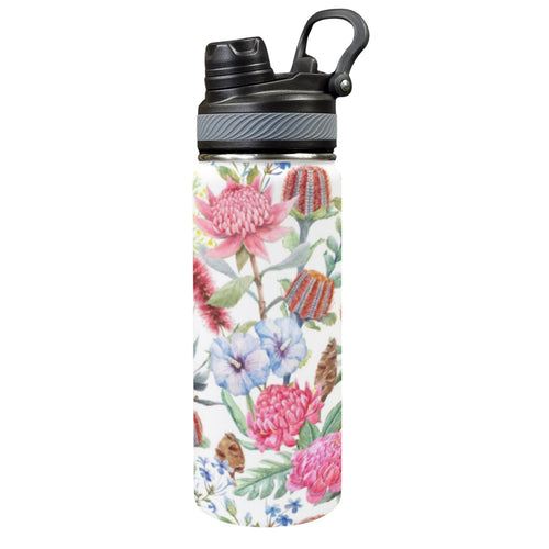 Australian Flowers - Insulated Water Bottle with Dual-Use Lid (18oz) One Size Insulated Water Bottle with Dual-Use Lid (18oz) Plants Printed Offshore