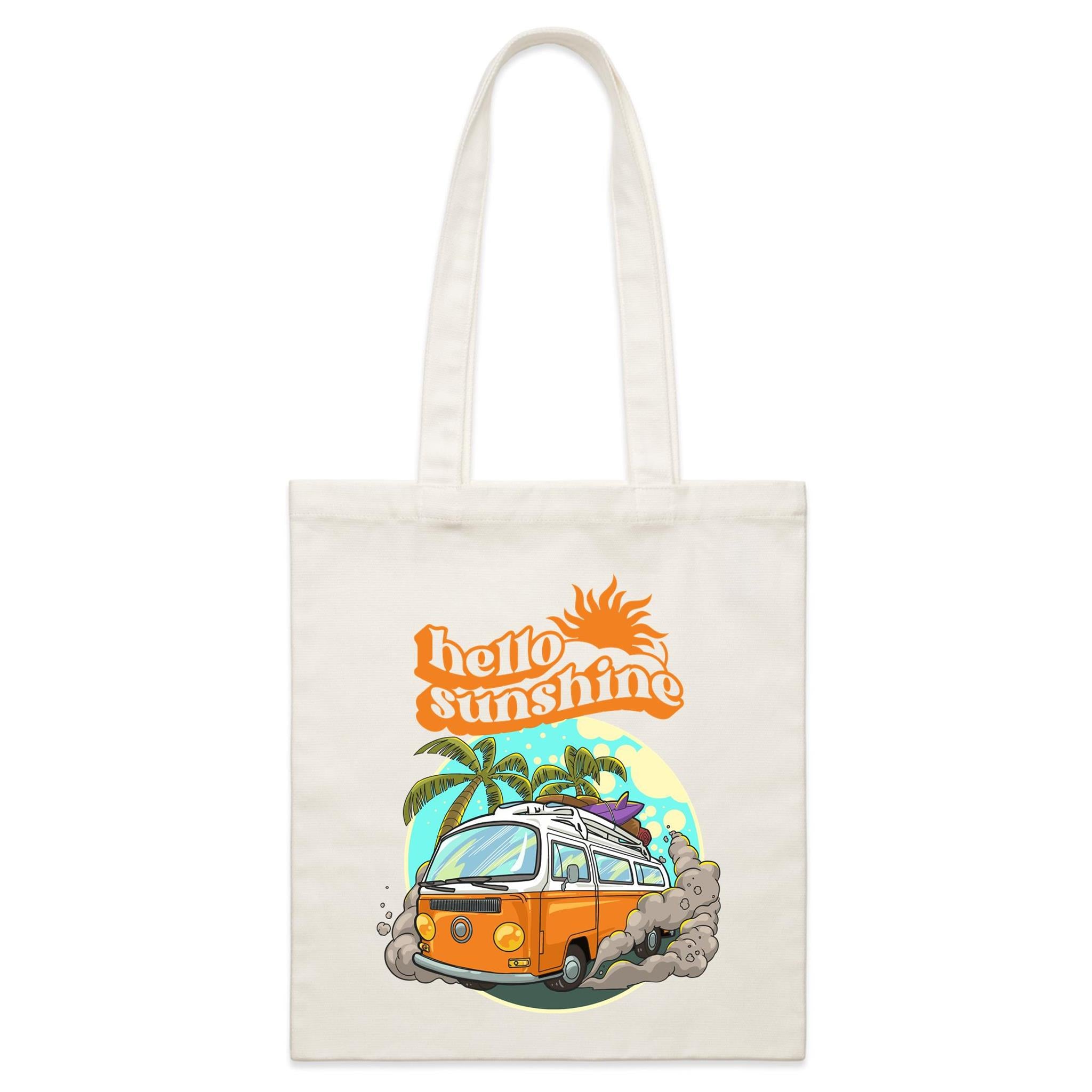 Hello Sunshine, Beach Van - Parcel Canvas Tote Bag Default Title Small Tote Bag Printed In Australia Summer