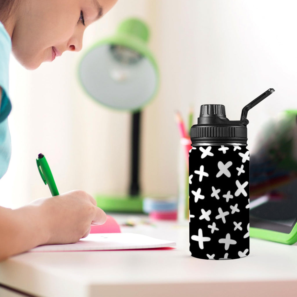 Black And White X's - Kids Water Bottle with Chug Lid (12 oz)