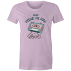 Music Feeds The Soul, Cassette Tape - Womens T-shirt Lavender Womens T-shirt Music Printed In Australia