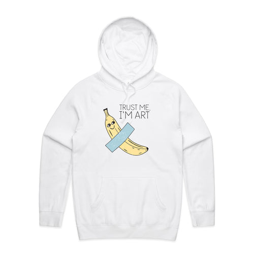 Banana Tape Trust Me I'm Art Men's AS Colour Hoodie White Mens Hoodie Printed In Australia