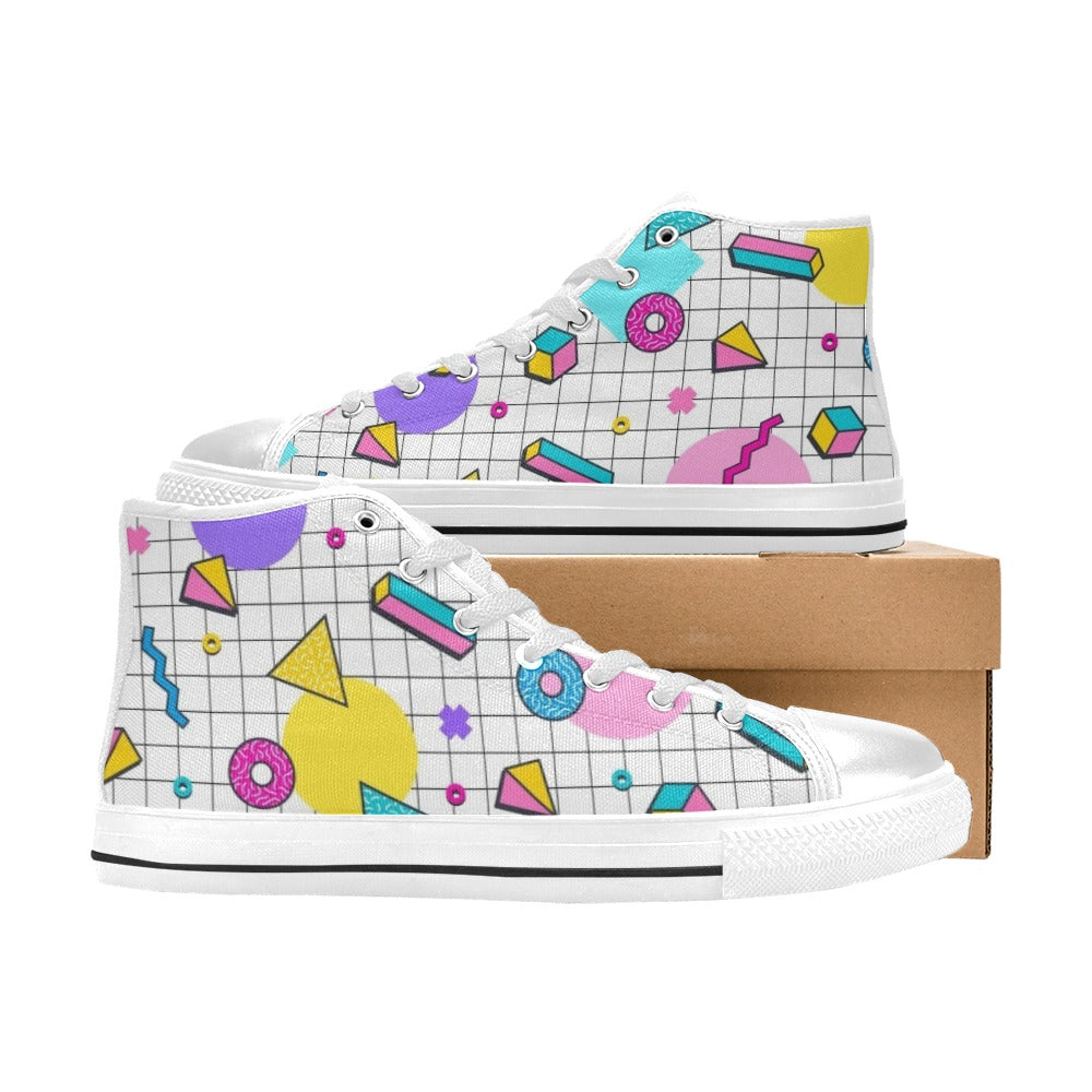 80's Grid Women's High Top Canvas Shoes Womens Classic High Top Shoes Printed Offshore Retro