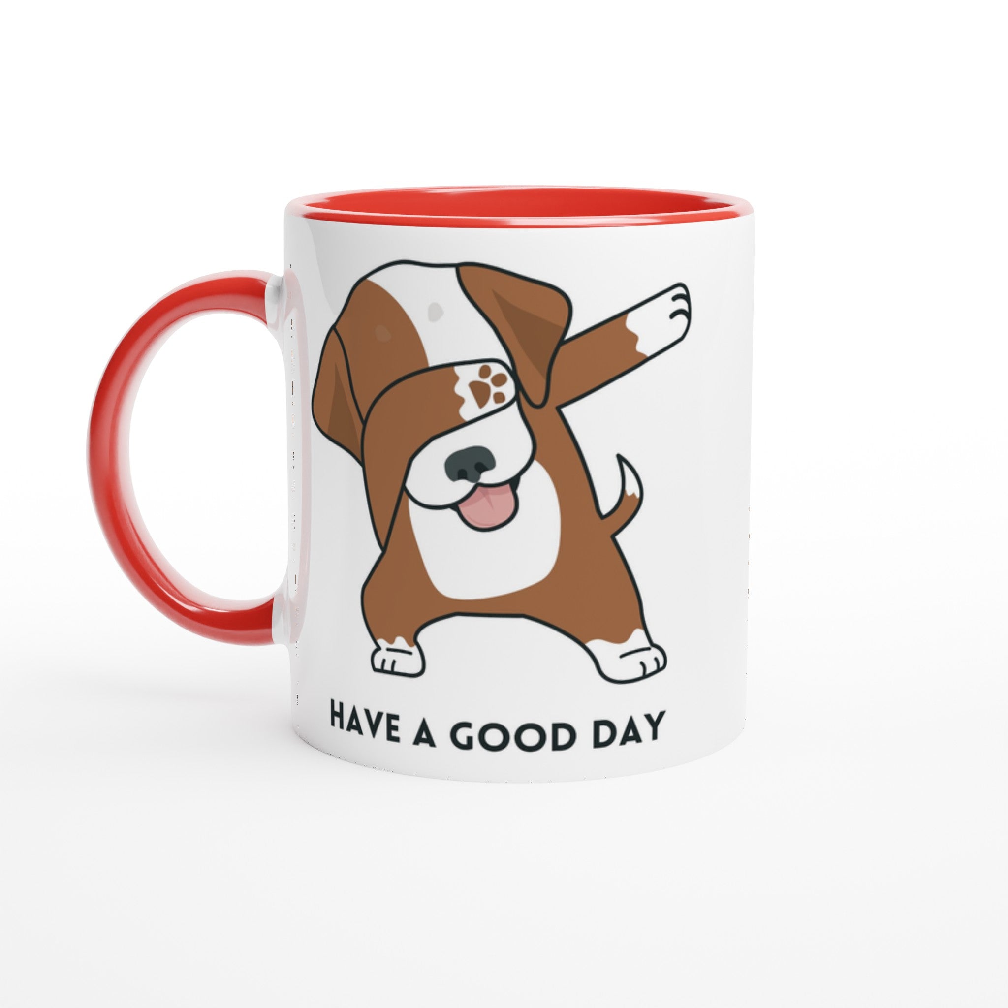 Dab Step Dog - White 11oz Ceramic Mug with Colour Inside Ceramic Red Colour 11oz Mug animal Globally Fulfilled