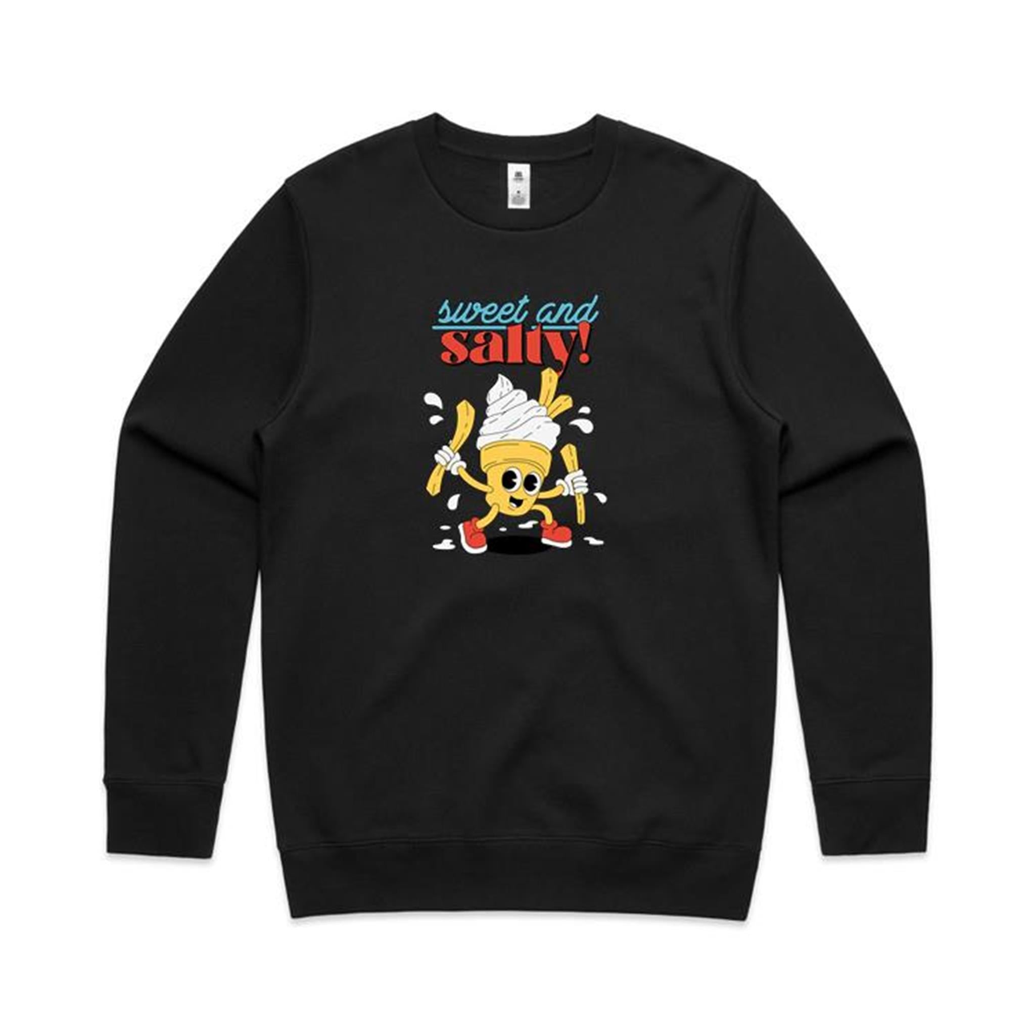 Sweet And Salty, Ice-Cream And Fries - AS Colour Stencil Crew Black Sweatshirt Food Printed In Australia