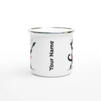 Personalised Cat Playing Guitar White 12oz Enamel Mug Personalised Enamel Mug animal Globally Fulfilled Music
