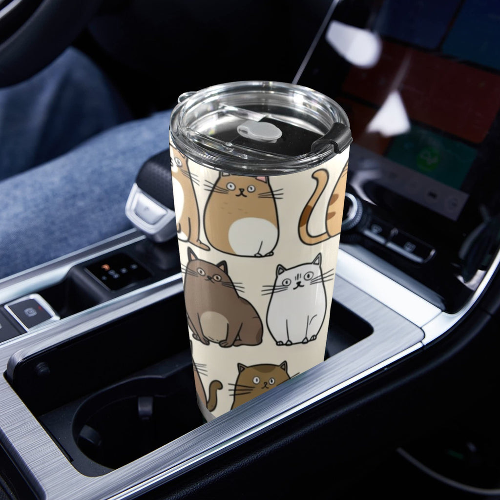 Lots Of Cats - 20oz Mobile Tumbler with Lid (Black Lock) 20oz Travel Mug animal Printed Offshore