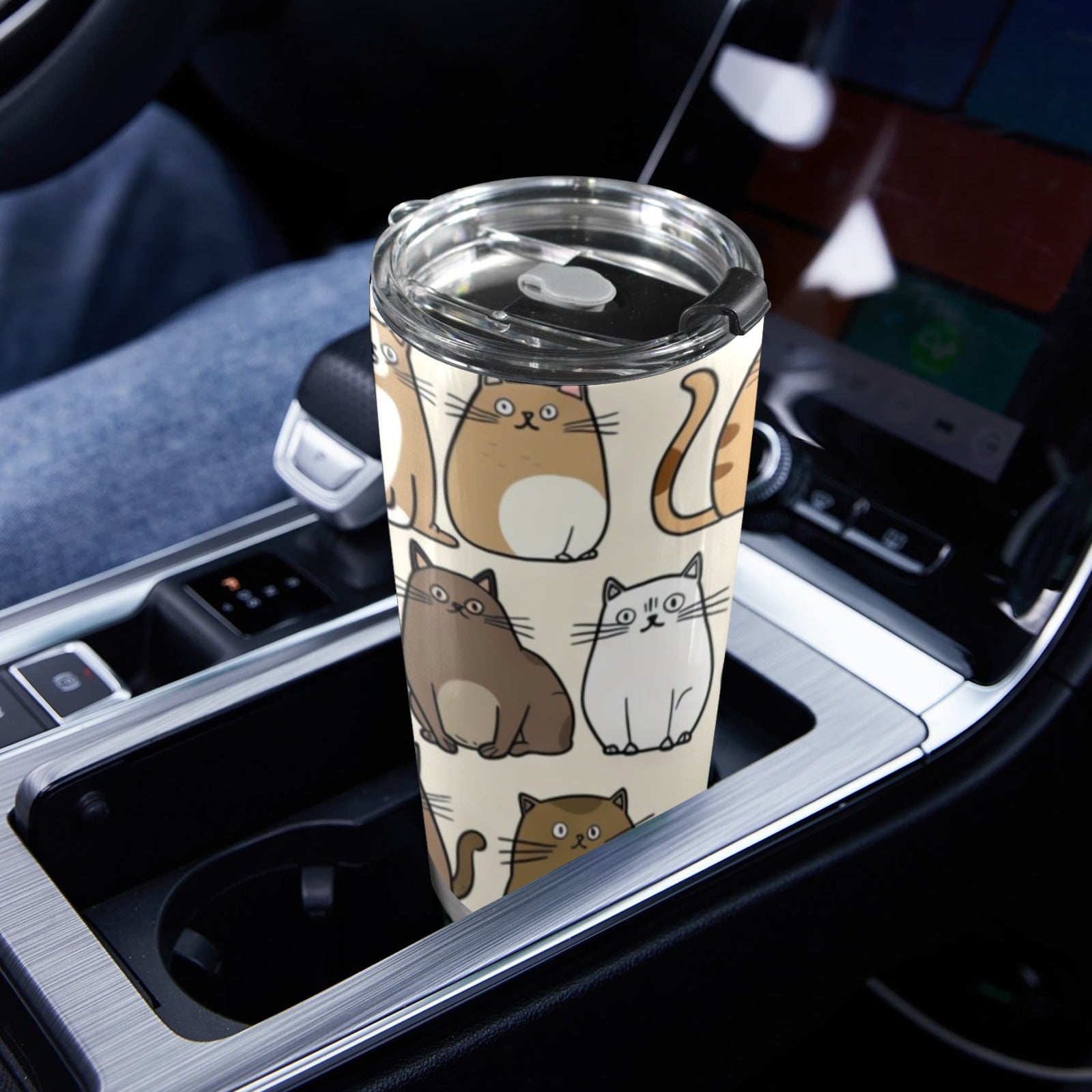 Lots Of Cats - 20oz Mobile Tumbler with Lid (Black Lock) 20oz Travel Mug animal Printed Offshore