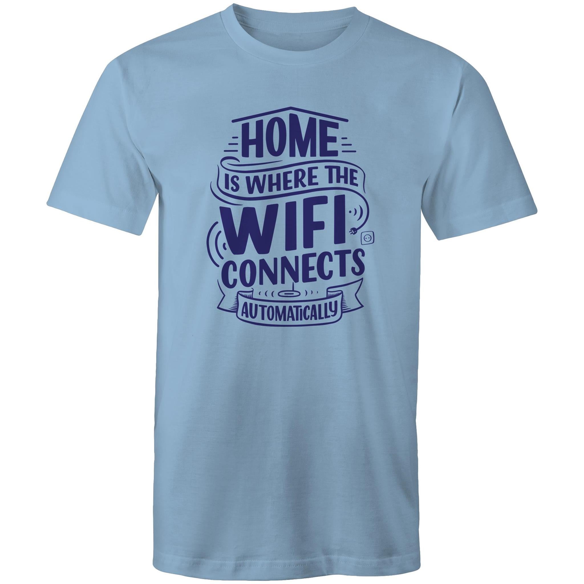 Home Is Where The WIFI Connects Automatically - Mens T-Shirt Carolina Blue Mens T-shirt Printed In Australia Tech
