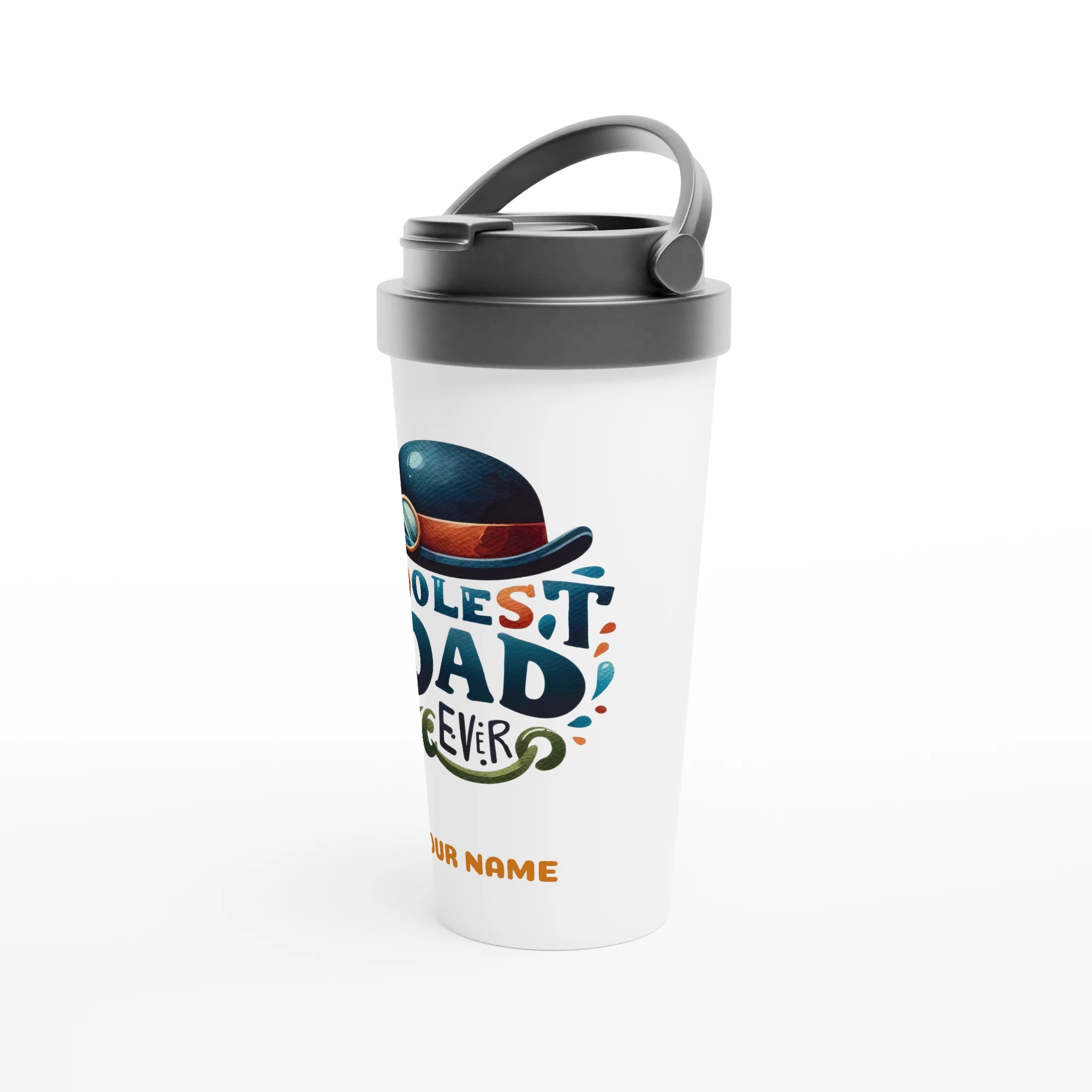 Personalise - Coolest Dad Ever - White 15oz Stainless Steel Travel Mug Personalised Travel Mug customise Dad Globally Fulfilled personalise