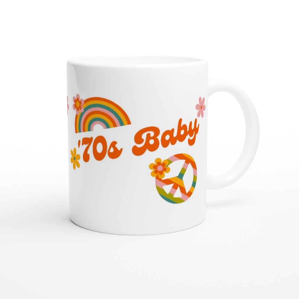 70's Baby - White 11oz Ceramic Mug White 11oz Mug Globally Fulfilled retro