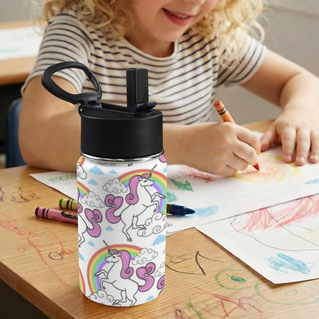 Cartoon Unicorn Rainbow 12oz Kids Water Bottle with Straw Lid