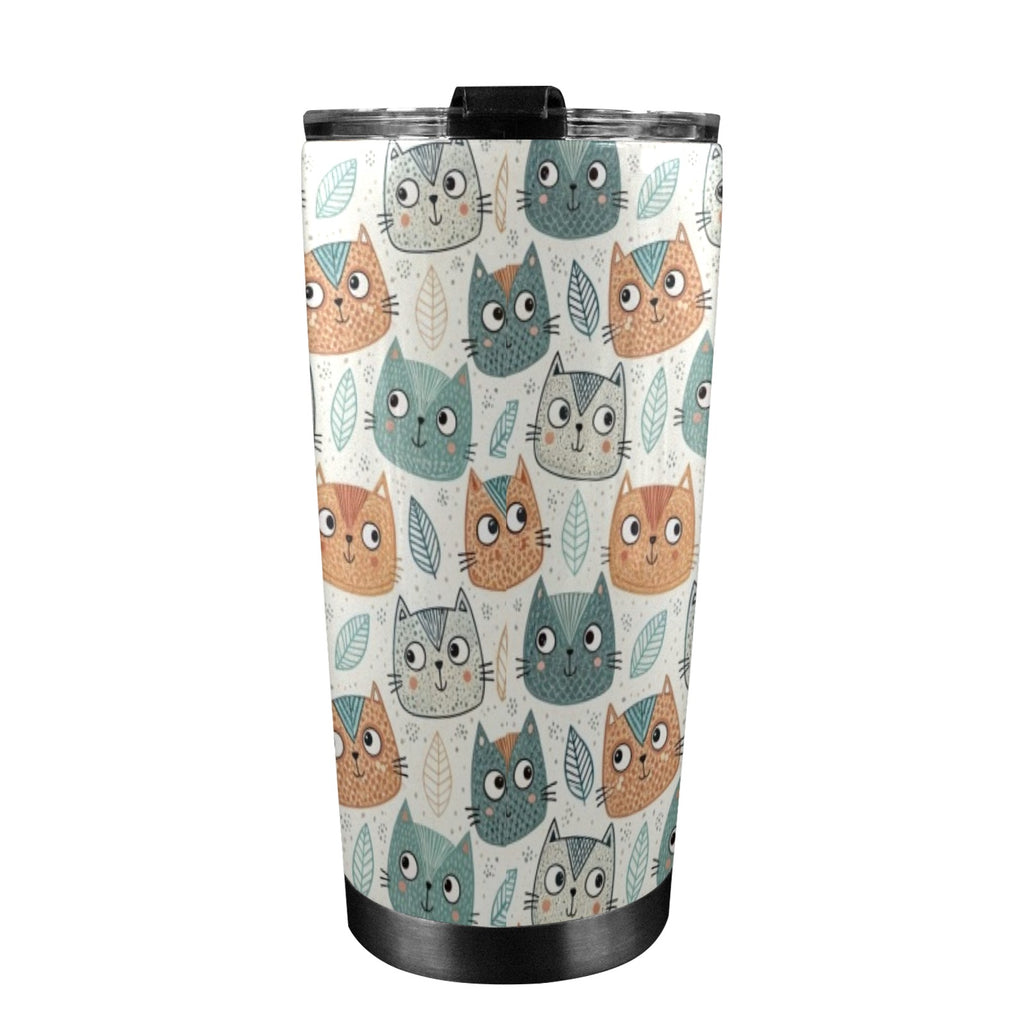 Cute Cat Faces - 20oz Mobile Tumbler with Lid (Black Lock) 20oz Travel Mug animal Printed Offshore