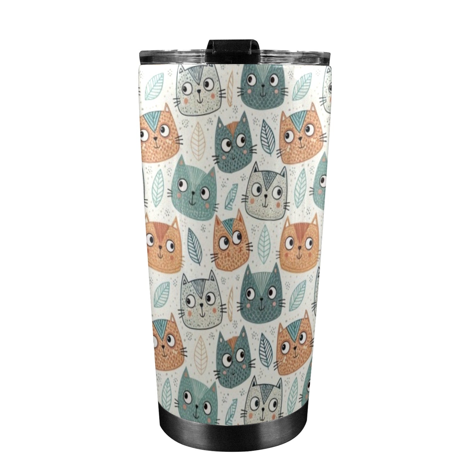 Cute Cat Faces - 20oz Mobile Tumbler with Lid (Black Lock) 20oz Travel Mug animal Printed Offshore