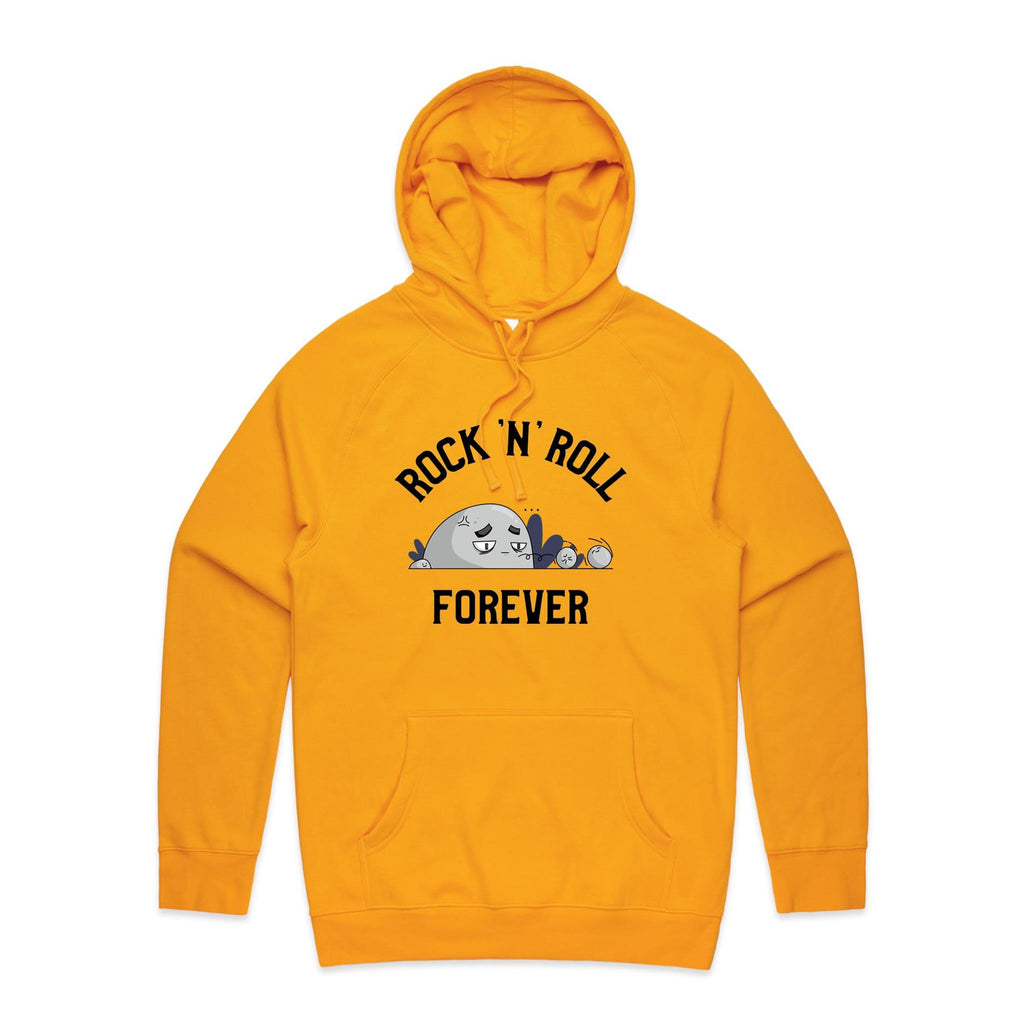 Rock And Roll Forever - Mens Hoodie Gold Mens Hoodie Music Printed In Australia