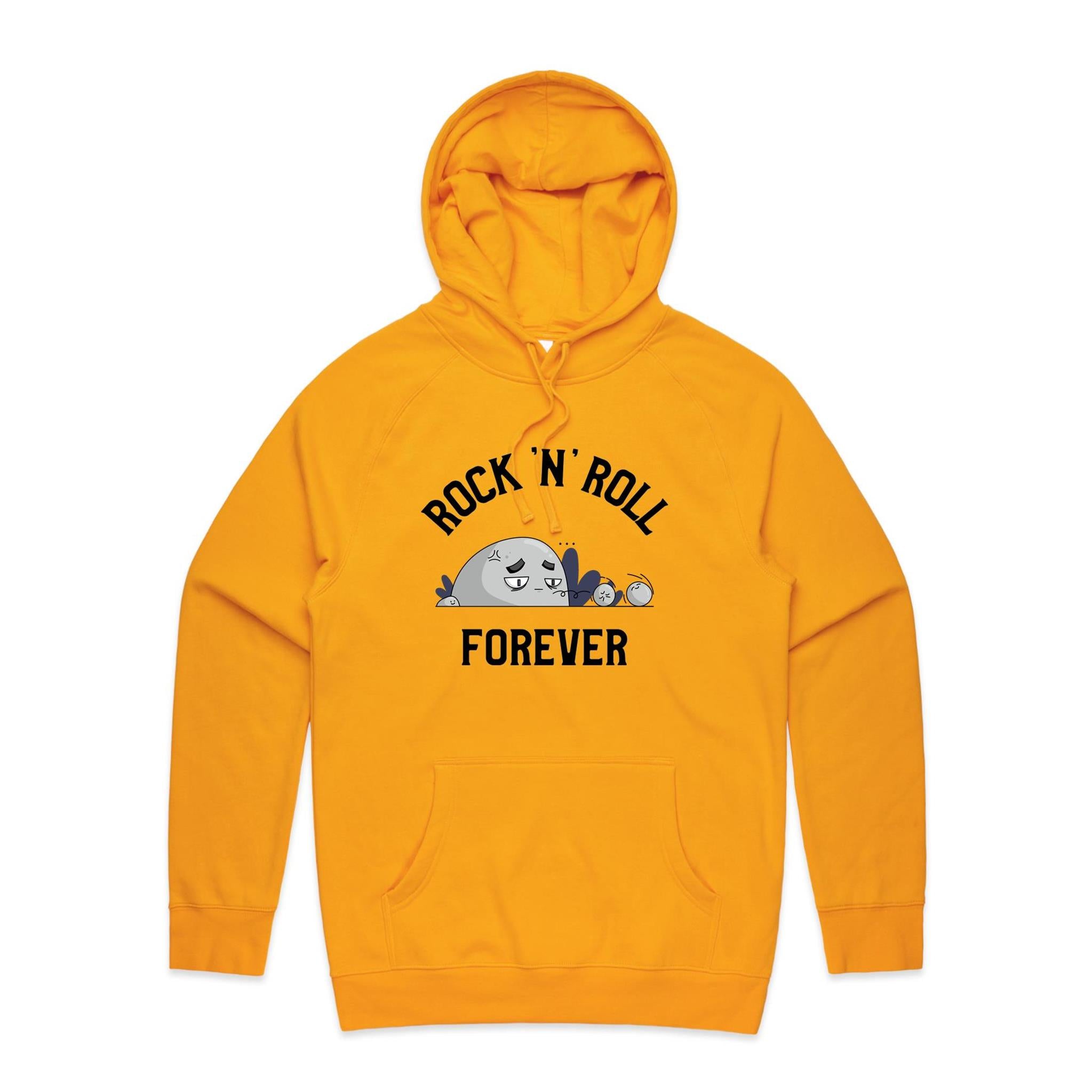Rock And Roll Forever - Mens Hoodie Gold Mens Hoodie Music Printed In Australia