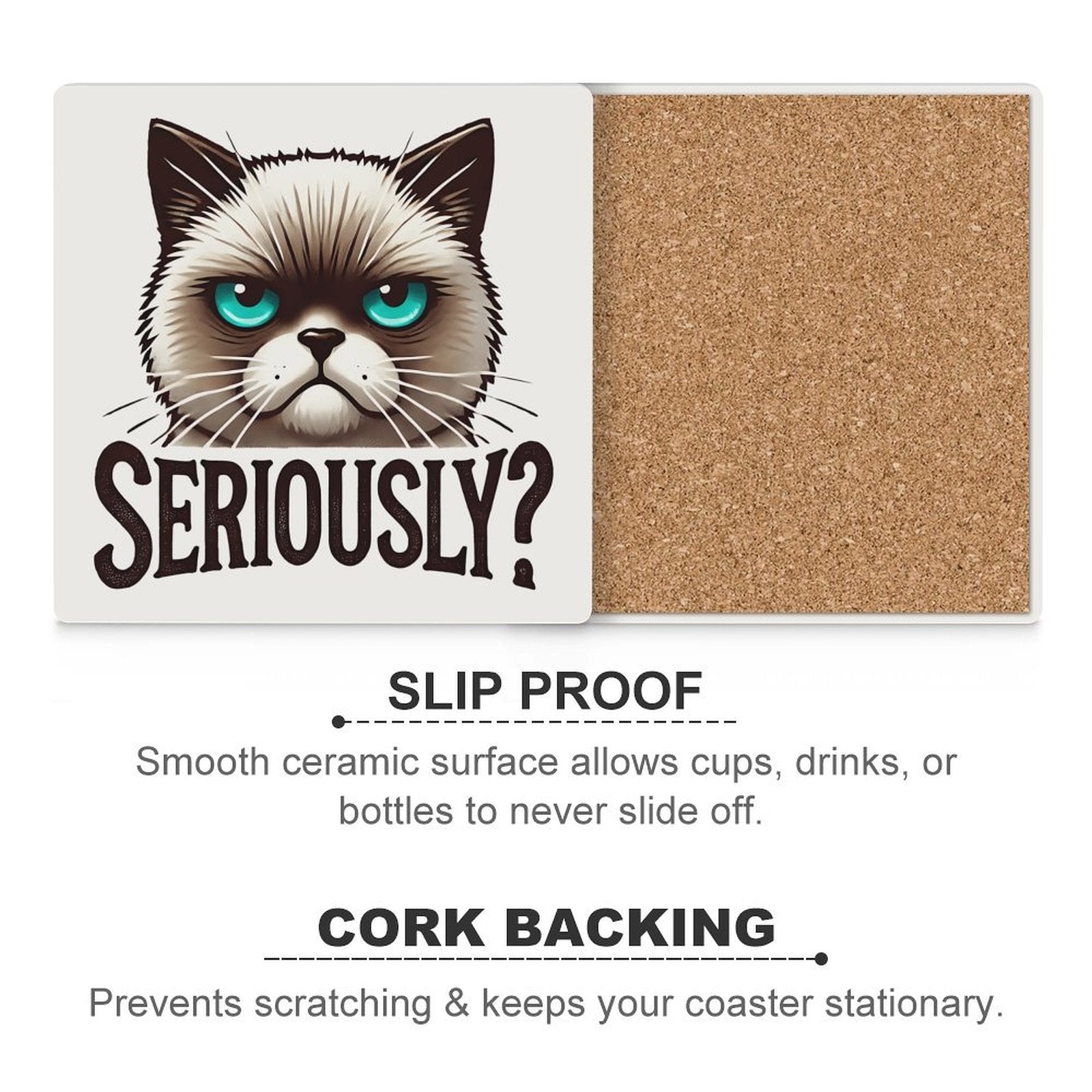 Cat Seriously - Ceramic Coasters (Square) Ceramic Coasters Printed Offshore