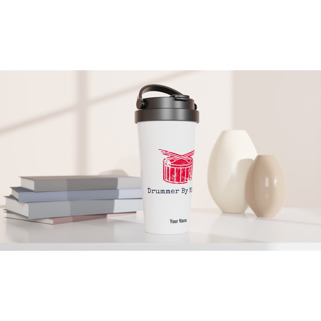 Personalised - Drummer By Night - White 15oz Stainless Steel Travel Mug Personalised Travel Mug Globally Fulfilled