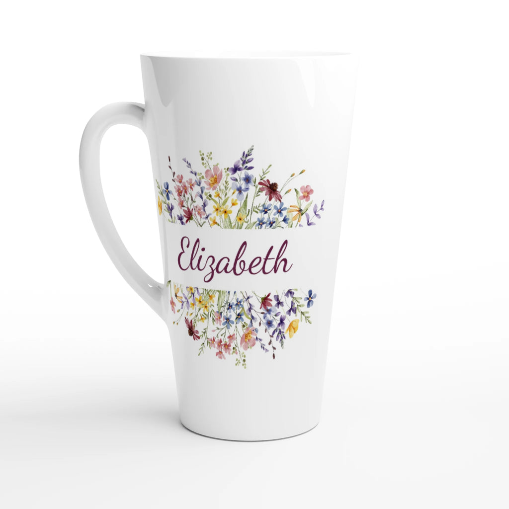 Personalise - Flower Frame Name - White Latte 17oz Ceramic Mug Default Title Personalised Latte Mug customise Globally Fulfilled Name Plants