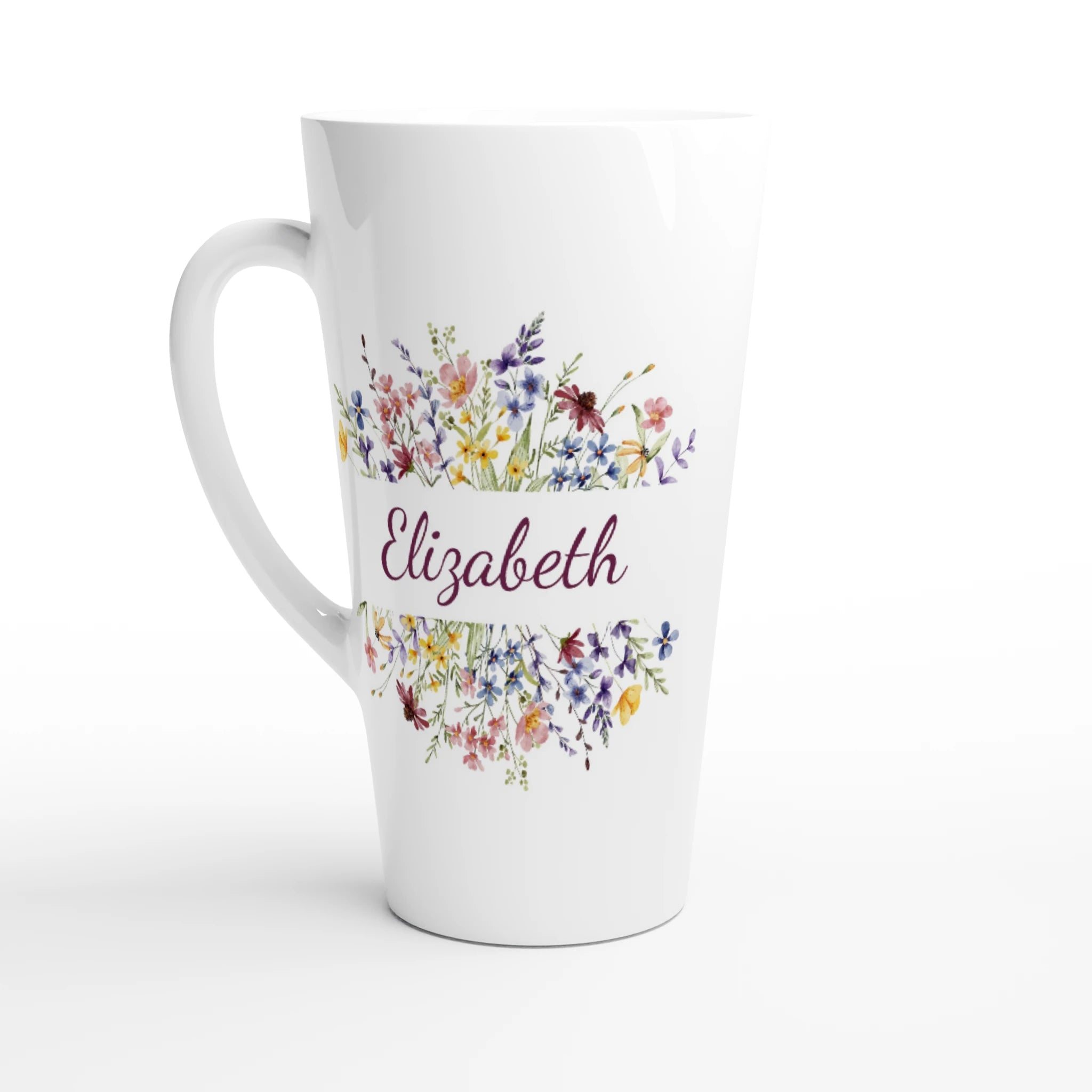 Personalise - Flower Frame Name - White Latte 17oz Ceramic Mug Default Title Personalised Latte Mug customise Globally Fulfilled Name Plants